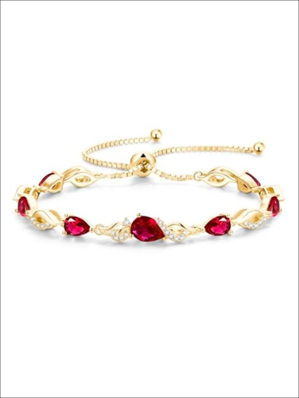 14K Gold Plated Sterling Silver Adjustable Slider Tennis Bracelet, Ruby